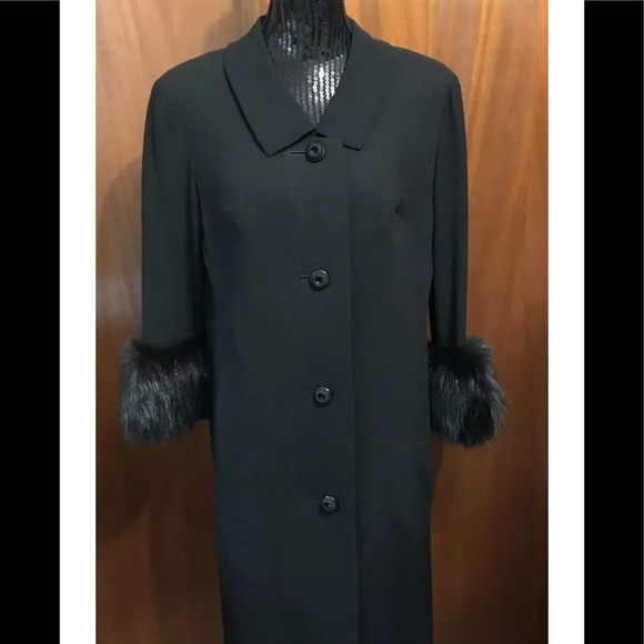 Vintage Jackets & Blazers - Vintage 1960s Black Coat With Fox Fur Cuffs
